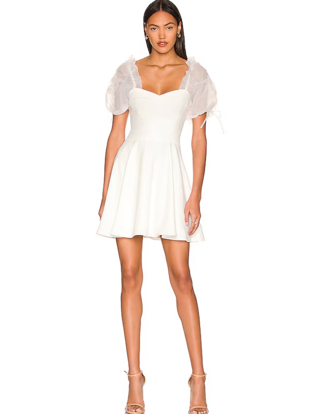 Amanda Uprichard White Puff-Sleeve Mini Dress